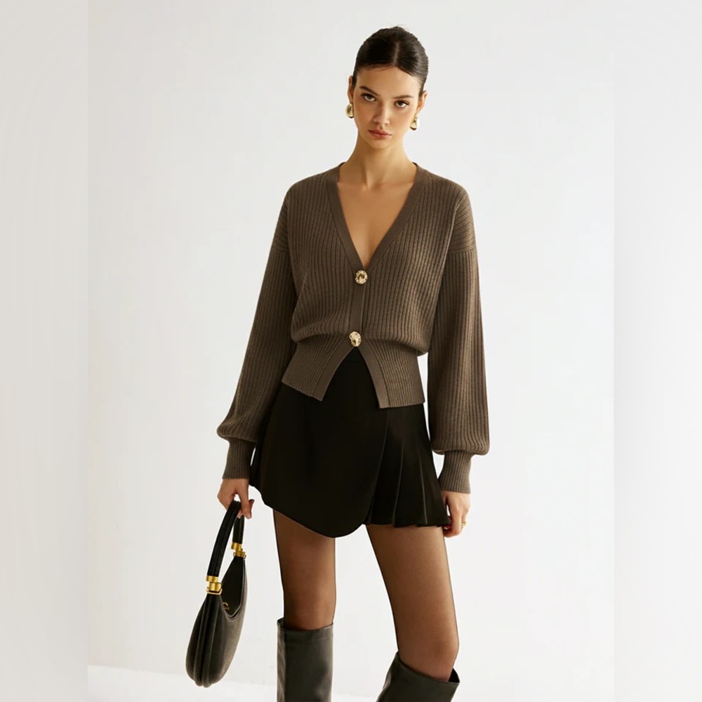 Commense Brown Ribbed Cardigan